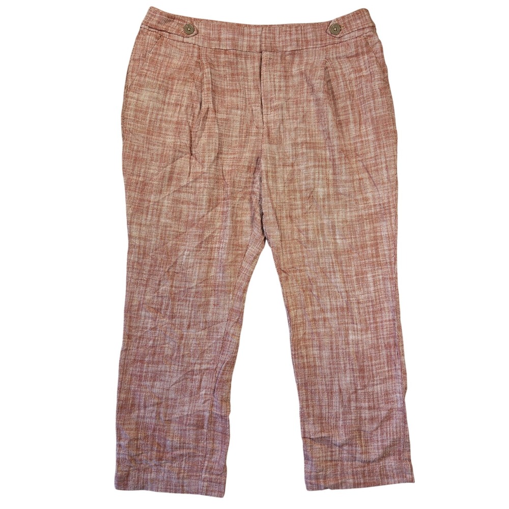 Christopher & Banks Petite 16P Terracotta Cotton Textured Pleated Trousers Pants